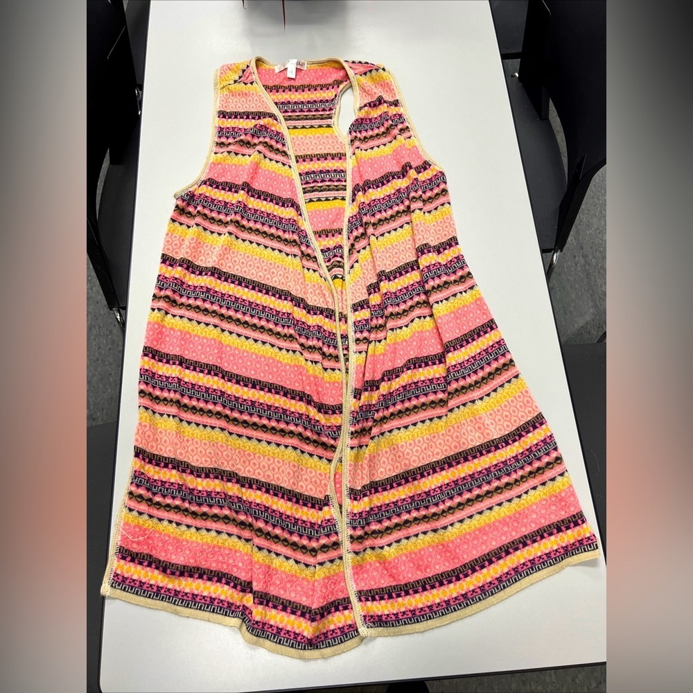 Womens Long Sleeveless Knit kimono Duster Coverup Boho 100% Acrylic Multicolored